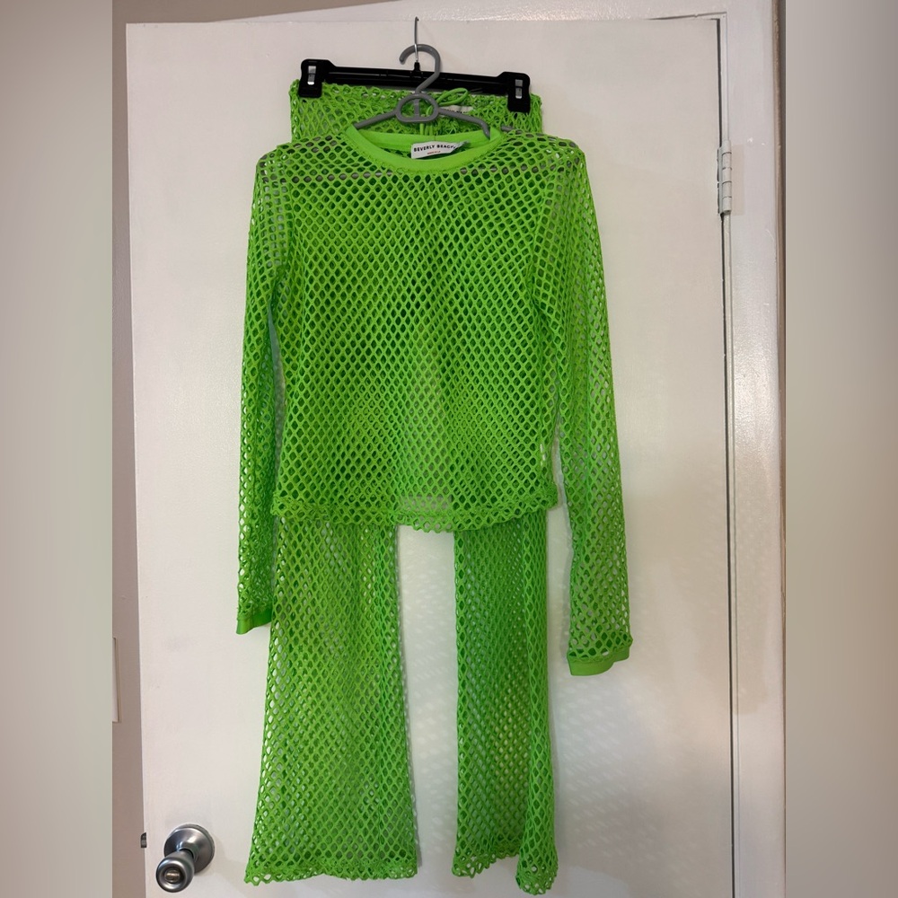 Vibrant Green Mesh Two-Piece Set bathing suit cover up!